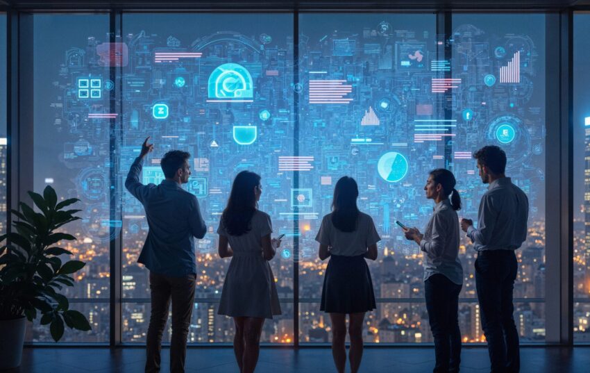 team-looking-futuristic-digital-interface-office